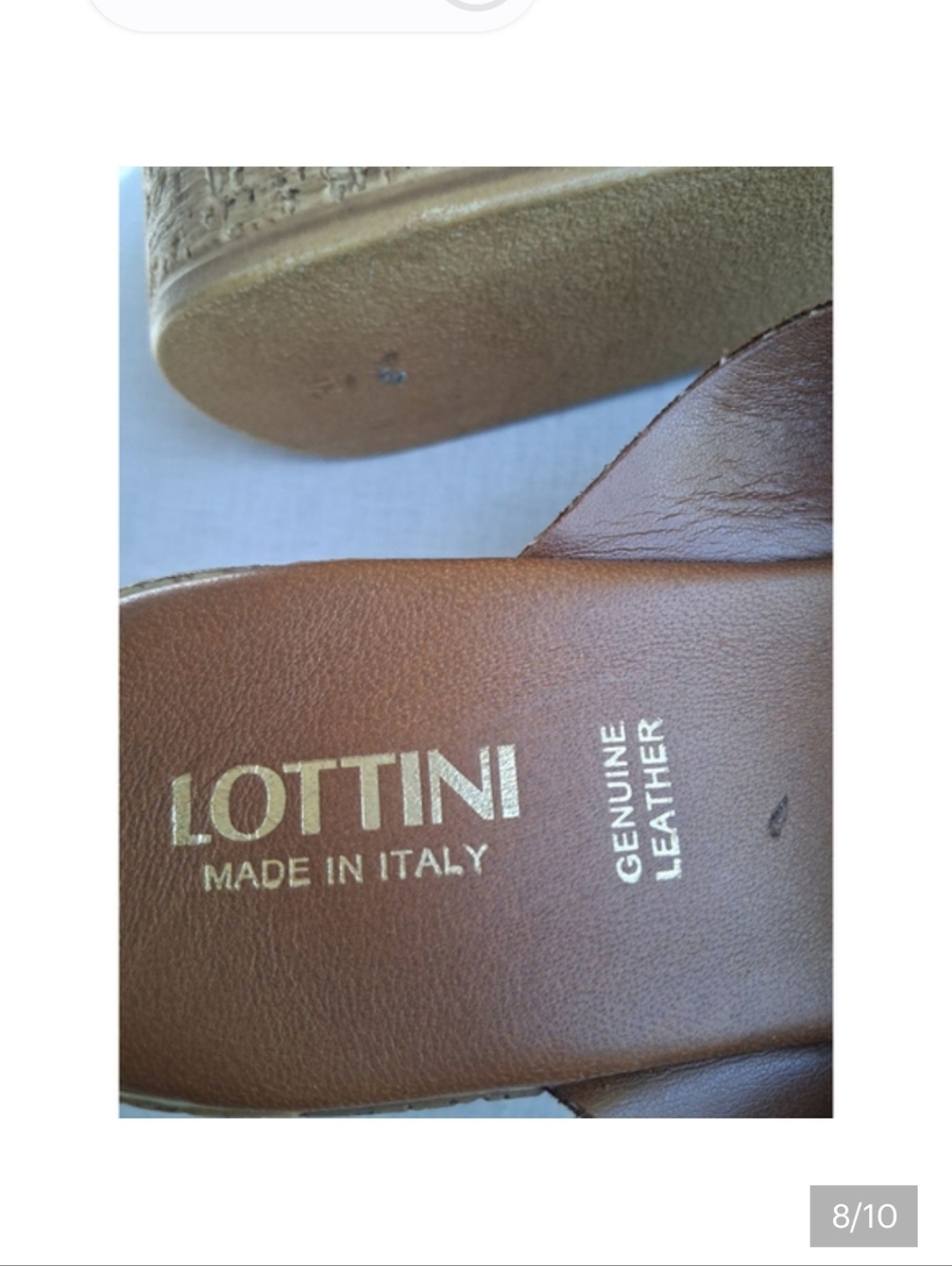 Lottini Brown Leather Suede Cork Wedge Sandals Size 8 Platform Slide Italy - Picture 9 of 13